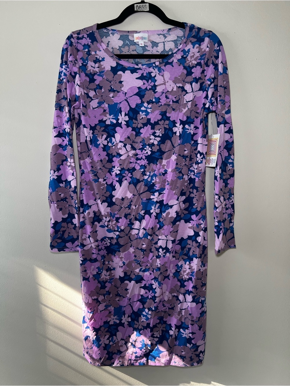 LuLaRoe Debbie Purple and Blue Floral Long Sleeve Dress